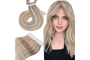 ‎HETTO Hetto Tape in Extensions Echthaar Remy Tape in Echthaar Extensions Blond Tape in Extensions Haarverlangerung #18/613 Aschblondine mit Blond 50g 50 cm