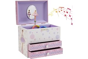 Jewelkeeper Jewellery Box for Girls - Ballerina Music Box with Two Storage Layers - Kids Musical Jewellery Box for Storing Bracelets and Necklaces - White and Purple
