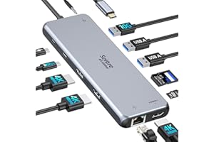 SELORE&S-GLOBAL Station d'accueil USB C 3 HDMI,12 en 1 Dock USB C pour Laptop avec Moniteurs Triple C/A 3.1 (10 Gbit/s), 4K, PD100W, Ethernet, SD/TF Audio Adaptateur Multiport Docking Station pour Dell HP Lenovo