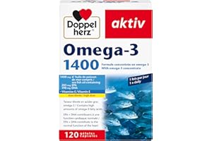 Doppelherz – Omega-3 1400 – Teneur élevée en acides gras Oméga 3 EPA et DHA & vitamine E – Pour la bonne fonction cardiaque – Huile de poisson de mer – 120 gélules