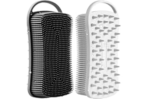 YEADMAL Dual-use Silicone Body Scrubber with Scalp Massage Shampoo Brush Exfoliating Bath Body Brush Gentle Silicone Shower Scrubber, Lather Well for Shower Gel/Soap/Body Wash (Black+Gray)