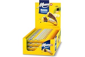 Schweizer Schokolade | MUNZ Schokobananen mit echtem Bananenmark | 40 Stück á 19g im Thekendisplay | 760g Großpackung | Maestrani Schokolade | Ohne Palmfett