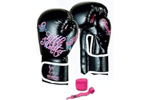 Islero Guantes de boxeo de gel rosa para mujer, saco de boxeo de piel para boxeo, boxeo, Muay Thai, Kick Boxing con vendas de mano de boxeo rosa (14 oz)
