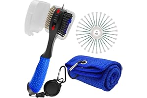 Yumzeco Serviettes Golf avec Clip, Kit De Nettoyage De Brosse Golf pour Club De Golf avec 30 Pièces Tees De Golf, Accessoires De Golf Cadeaux Microfibre Serviette Sport