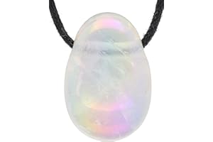 Lebensquelle Plus Seltene Tropfen Anhänger mit Baumwollband | Set-Angebot Naturstein Halskette | Echter Edelsteinanhänger | Gebohrter Trommelstein Tropfenanhänger