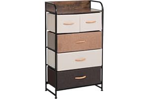 YOURLITE 5-Drawer Dresser, Fabric Chest of Drawers with Wood Top & Metal Frame, Easy-Install, Large Storage Space Storage Organizer Unit for Bedroom, Living Room, Nursery Room, Hallway (Brown)