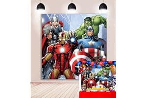 通用 Cartoon Hero Sfondo Supereroe Ragazzo Bambino Compleanno Foto Sfondo Baby Shower Forniture Torta Decorazione Tavolo Photo Booth Studio Puntelli 6x6FT, Multicolore, 6x6FT(180x180cm) (YXY- cy289)
