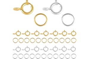‎ALEXCRAFT 40 Stück Sterling Silber 925 Kettenverschluss Federverschlüsse, 20 Stück Federschnalle mit 20 Stück Offenen Biegeringe für Armbänder Halskette Verlängerungskette Schmuckherstellung (Silber, Gold)