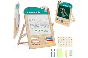 MAYCOLY Kids Mini Easel Tabletop Wooden Art Easel for Kid Double-Side Chalkboard & White Board with Letter Number Foldable & Portable Mini Art Painting Board for Boys Girls