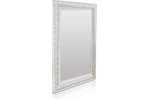 Rococo by Casa Chic - Specchio da Parete - 90x60 cm - Specchio Grande Stile Vintage Francese - Bianco e Argento Antico
