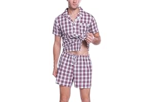 Irdcomps Pyjama Homme Été Coton Court Ensembles de Pyjamas Ete Vêtements De Nuit à Manche Courte Short Vêtements de détente Deux Pièces Confortable Doux