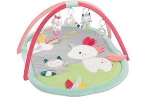 Fehn 057010 coperta Aiko & Yuki con attività 3D, gioco divertente per toccare e afferrare, per neonati e bambini dalla nascita in poi, dimensioni: 85 x 110 cm, multicolore