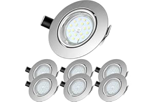 TOFISR Lengjoy LED Spots Encastrables, Blanc Chaud 2700K,600lm Plafonnier Encastré,5W Equivalente de 60W Ampoule halogène,30°orientable,120°d’éclairage,6x GU10 Lampe de plafond,Rond Métal Nickel