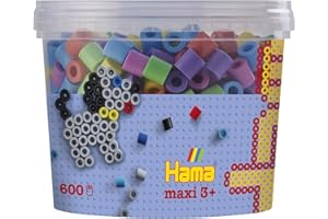 ‎HAMA PERLEN Hama Perlen 8571 Bügelperlen Dose mit ca. 600 bunten Maxi Bastelperlen mit Durchmesser 10 mm im Pastellmix, kreativer Bastelspaß für Groß und Klein