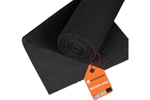 Rollo de Alfombrilla Antideslizante para Cajones de Cocina, Weewam 30 x 600 cm (XXL) Forro EVA para Muebles de Cocina, Tapete Protector Armarios Cajones Estantes, Sostenible y Impermeable (Negro)