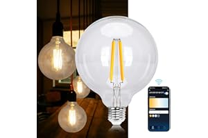Aigostar Lampadina Vintage Smart, E27 LED 6W Transparente Lampadine Filamento a Globo G125, 850 LM Bianco Caldo Dimmerabile 2700K - 6500K, Compatibile con Alexa e Google Home, 2.4GHz WiFi