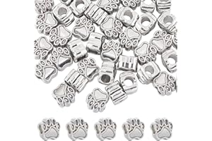 SUNNYCLUE 1 scatola 60 pezzi Perline con Stampa Zampa D'Argento Sfusa Perline Zampa di Cane In Lega di Metallo Vintage Cucciolo di Gatto Orso Animale Domestico Carino Perline con Impronta Distanziator