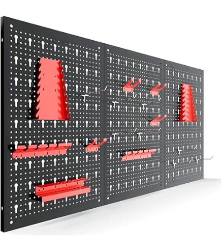 Werkzeugwand, 61 x 30 cm, 2er-Set, Stecktafel-Wand-Organizer mit Zubehör, Werkzeuglochwand für Wohnzimmer, Garage, Werkzeugaufbewahrung, Büroorganisation, Bastelraum, Küche, Zuhause, schwarz | DE