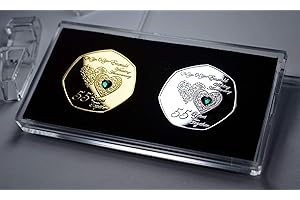 The Commemorative Coin Company Pair of 55TH EMERALD WEDDING ANNIVERSARY Silver & 24ct Gold Commemoratives with Diamante Gemstones. Display/Presentation Stand. Gift/Present 55 Years Together