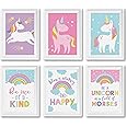 Hadley Designs 6 Reversible 8x10 Unicorn Wall Art Prints, Unicorn Room Decor For Girls Bedroom Wall Art Prints, Unicorn Party Decorations, Unicorn Bedroom Decor For Girls Room Wall Decor Bedroom
