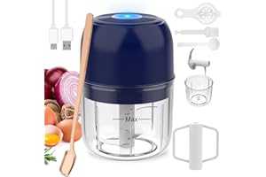 ‎BLUMWAY BlumWay 2 in 1 Elektrischer Knoblauchzerkleinerer, Mini-Zerkleinerer mit Eierschlägel, Lebensmittelzerkleinerer Fleischwolf, tragbarer Zwiebelschneider für Gemüse, Obst, Knoblauch, 250+250 ml (Blau)