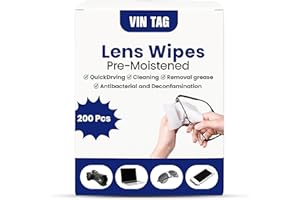 VIN TAG 200 Premium Glasses Cleaner Wipes, Individually Wrapped Streak-Free Lens Wipes for Glasses & Quick Drying Spectacle Wipe for Phones, Laptops, Tablets, TV & Cameras – Bulk Pack 5.5" x 4.7"