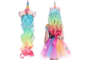 Hifot Jednorożec opaska na głowę z peruką dla dziewczynki, karnawał, Halloween, akcesoria dla dziewczynek, zabawka urodzinowa jednorożec