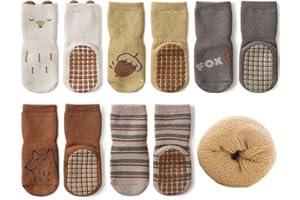 Exemaba Baby Socks with Grips Winter - 5 Pairs Toddler Cartoon Animal Floor Non Slip Socks Kids Thick Warm Anti Slip Socks for Girls Boys