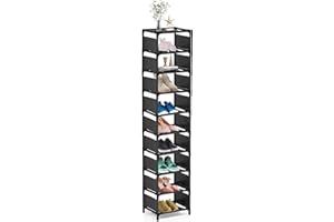 sunvito Shoe Rack 10 Tiers, Space Saving 10 Pairs Tall Shoes Organizer Shoe Shelves, Narrow Shoe Rack Stackable Cubby Storage for Entryway, Closet, Cabinet, Bedroom, Garage, Wardrobe, Door, Hallway