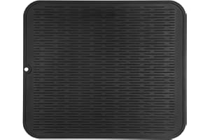BIBYKIVN Alfombrilla Escurreplatos de Silicona - 60 x 40 cm Grande Alfombrilla Escurreplatos Plegable, Rectangular, Enrollable, con Cepillo de Limpieza de Esponja, Platos sin BPA (Negro, 60_x_45 cm)