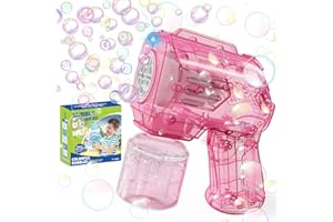 Babuloo Mini Bubble Gun, Small Bubble Machine for Kids Baby 5000+ Bubbles Per Minute with Bubble Solution/Lights, Portable Outdoor Bubble Gun Blower Toy for Party Wedding Easter, Pink