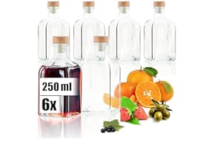 Robin Goods® 6x Botellas de Vidrio 250 ml con Tapón, Envases Vacíos para Llenar con Aceite, Vinagre o Licores
