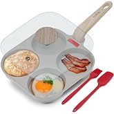 briebe Induction Pancake Pan, 4 Fried Eggs or Pochet, Glass Lid, Granite Stone Non-Stick Aluminium Frying Pan, Free of PTFE a