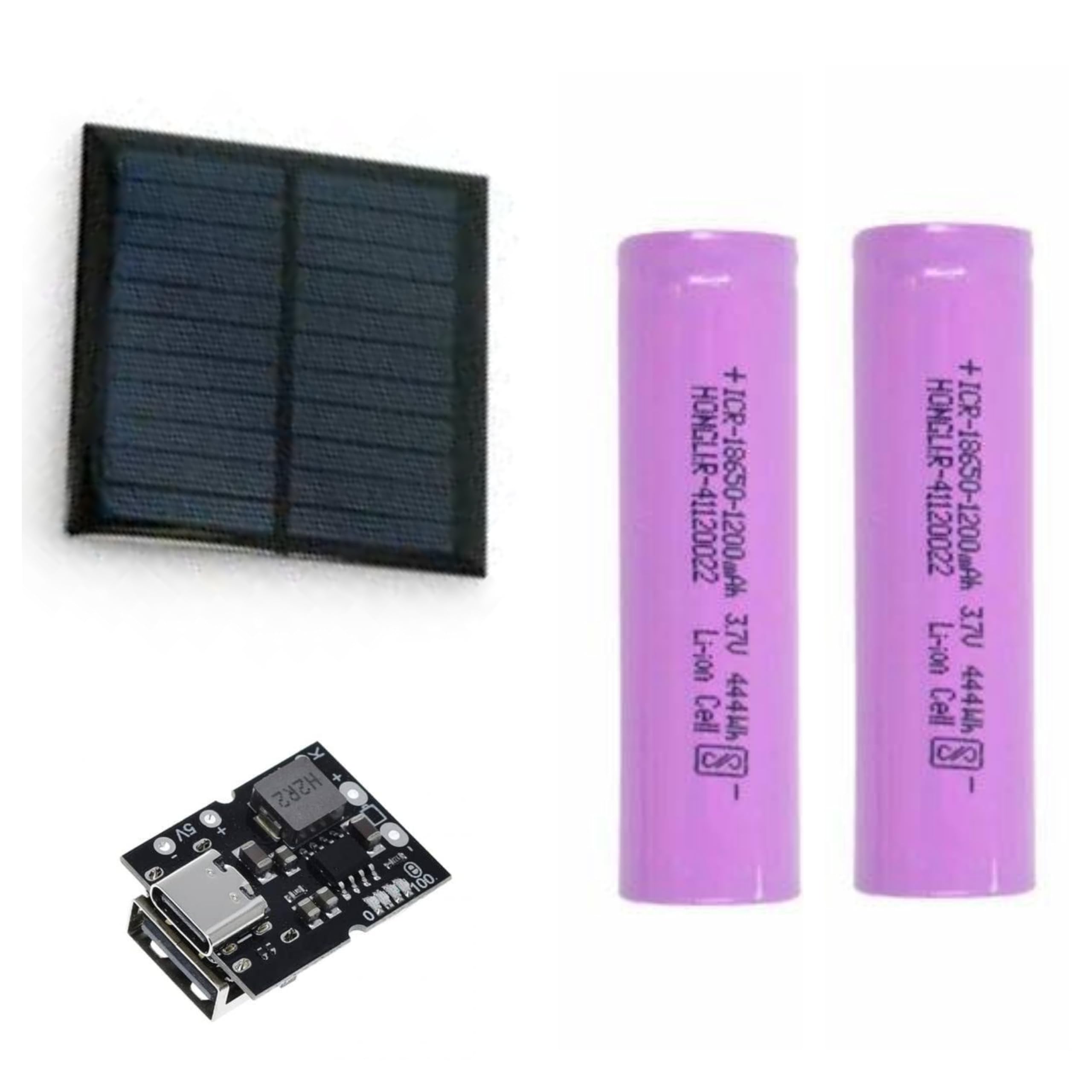 Luvik Combo of 5v 100ma 0.5w 70 x 70mm Mini epoxy Solar Panel photovoltaic polycrystalline DIY Cell Charger + 2 * 1200mah Cell + USB Type-C Power Bank Module for Charging Smartphones