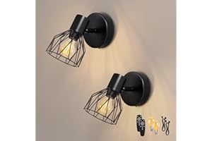 Dehobo Aplique de Pared Interior a Pilas, Lampara de Pared LED Sin Cables, Apliques Dormitorio con Luz Regulable Bombilla con 3 Temperaturas de Color, Mando para Salón, Pasillo-2 Piezas