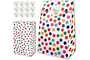 AONAT 20 sztuk papierowych torebek imprezowych z papieru typu kraft, torebki na słodycze, kolorowe kropki, torebki papierowe na artykuły spożywcze, torebki urodzinowe dla dzieci, z 36 naklejkami, na wesele,