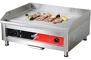 CROSSON Piastra Elettrica Commerciale 3500W,Plancha Elettrica Inox 60 x 40 cm, Doppia Temperatura 87-300 ° C con Spatola per Ristoranti Luoghi Pubblici