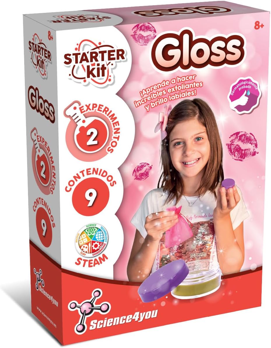 Science4you Starter Kit Lipgloss – Haz Tus Propios Brilhos de Labios, Regalo Científico y Educativo, Juego de Cosmética y Belleza, 2 Experimentos Sencillos y Divertidos para Niños 6 7 8+ Años