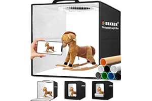 DUCLUS Light Box Photography 30cm/12"x12" Portable Photo-Box Booth, Mini Shooting Tent Kit with 120 LED Lights Dimmable, 8 Photo Backdrops for Product Photography