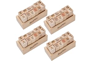 N\C Mini Sellos de Madera, Xiuyer 48pcs Vintage Juego de Sellos de Impresión de Madera Sello Decorativos Temáticos Diferentes con Caja de Madera para Manualidades Tarjetas álbumes Recortes DIY Fotos
