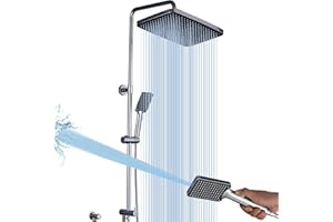 GAOZHI Colonna Doccia idromassaggio 32x21cm Colonna Doccia con Miscelatore Colonna Doccia in Acciaio Inox Senza Miscelatore Regolabili Asta Doccia Gruppo Doccia Colonna Con Soffione e Doccetta