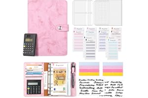 ‎KINKAOCIO Budget Planner Deutsch mit Taschenrechner A6 Budget Binder Cash Stuffing Finanzplaner Sparchallenge Budgetplaner Geld Organizer Sparbuch Geldplaner Haushaltsbuch mit Geldfächer (Marmor Rosa)