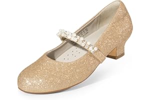 DREAM PAIRS Girls Party Shoes Low Heels for Little Big Girl Mary Jane Shoes with Pearl Rhinestones Flower Girl Pumps Princess Wedding