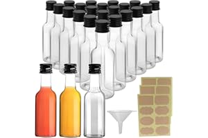 wordmouk 24 PCS mini botellas licor 50ml/1.7oz Botellas de Plástico Vacías para Licor Botella Reutilizables con Tapa y Embudo Pegatinas Botellitas de Cristal Pequeñas para Bodas y Fiestas