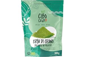 CIBO CRUDO CRUDO BIOLOGICO VEGAN Erba di Grano in Polvere Biologica - 300g. Ricca di Vitamine Minerali e Antiossidanti. Contiene Clorofilla. Qualità Triticum Turgidum. Organic Wheatgrass Powder.