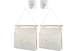 ‎KYYLZ KYYLZ 2 STK Hängeorganizer Hängetasche Wand Aufbewahrungstasche,Organizer Taschen Hängend Hängeaufbewahrung Faltbares Leinen Stoff Wandorganizer mit Haken für Home,Office,Bad,Diele,Kinderzimmer(Beige)