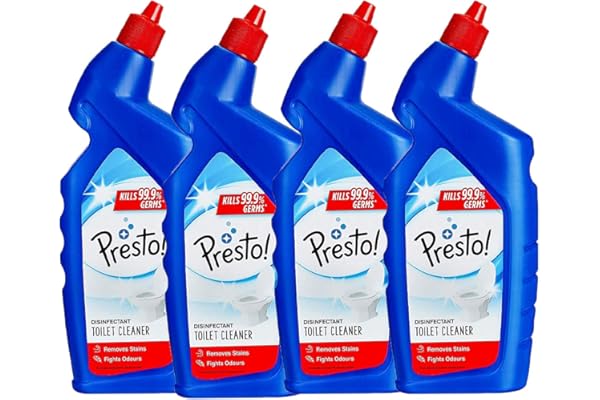 Amazon Brand - Presto Disinfectant Toilet Cleaner, Original 4 Litre 1 L X 4 Packs Kills 99.9% Germs Removes Tough Stains Provides Long Lasting Freshness