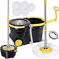 Masthome Spin Mop and Buckets Sets, 12L Magic Spinning Mop with Wheels, Microfiber Mop Bucket System with 5 Replacement Mop Pads Refills
