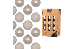 DecoLite: Weihnachtskugeln 6 cm Ø - 30er Set aus Glas inkl. Aufhänger | Hochwertige Christbaumkugeln für Weihnachtsbaum | Stilvolle Weihnachtsdeko in Kartonbox | Kugeln - Beige - matt/glänzend