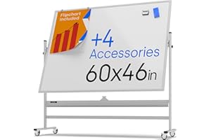 KAMELLEO Rolling Magnetic Whiteboard 1500x1200mm - Large Portable Dry Erase Board with Stand - Double Sided Easel Style Whiteboard with Wheels - Mobile Standing Whiteboard for Office, Classroom & Home